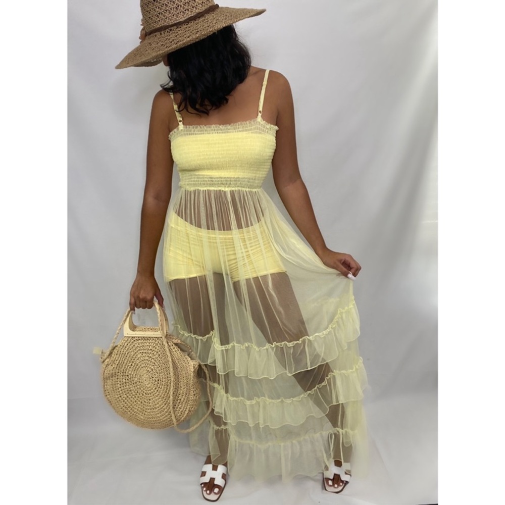 Yellow mesh maxi doll dress ✨